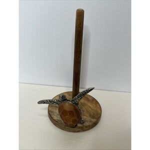 Mud Pie Sea Turtle Wood & Silver Metal Paper Towel Holder Nautical Wooden